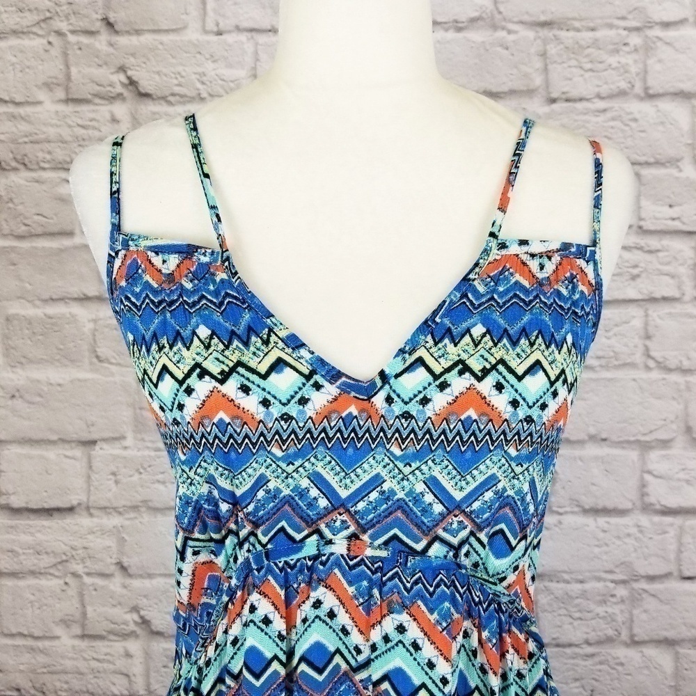 Umgee multi color v neck strappy back fit and flare dress women's size L NWT - Picture 5 of 8
